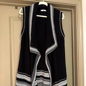Vince Sleeveless Duster Sweater, Black & White, Small